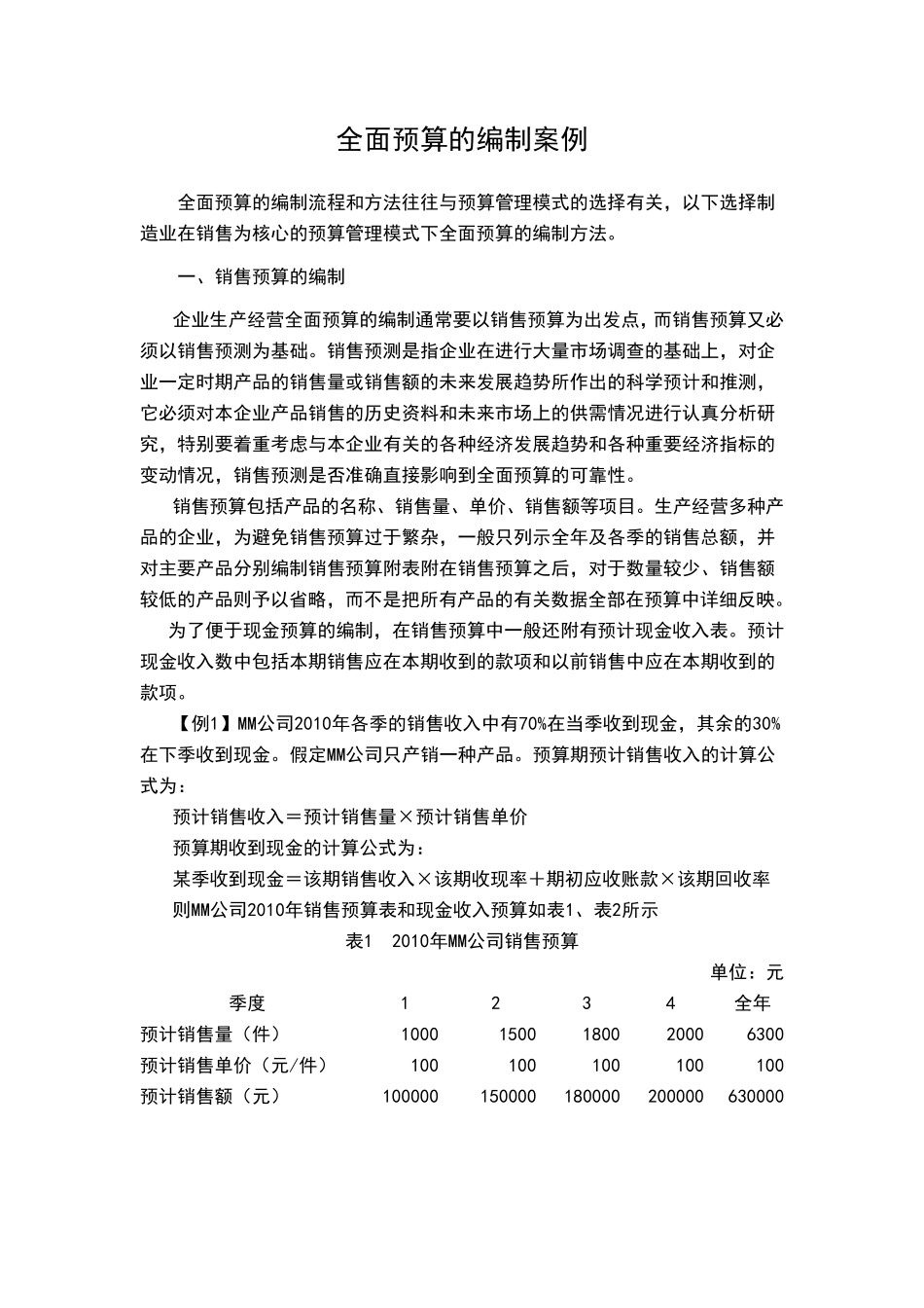 全面预算的编制案例_第1页