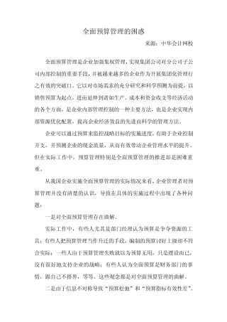 全面预算管理的困惑
