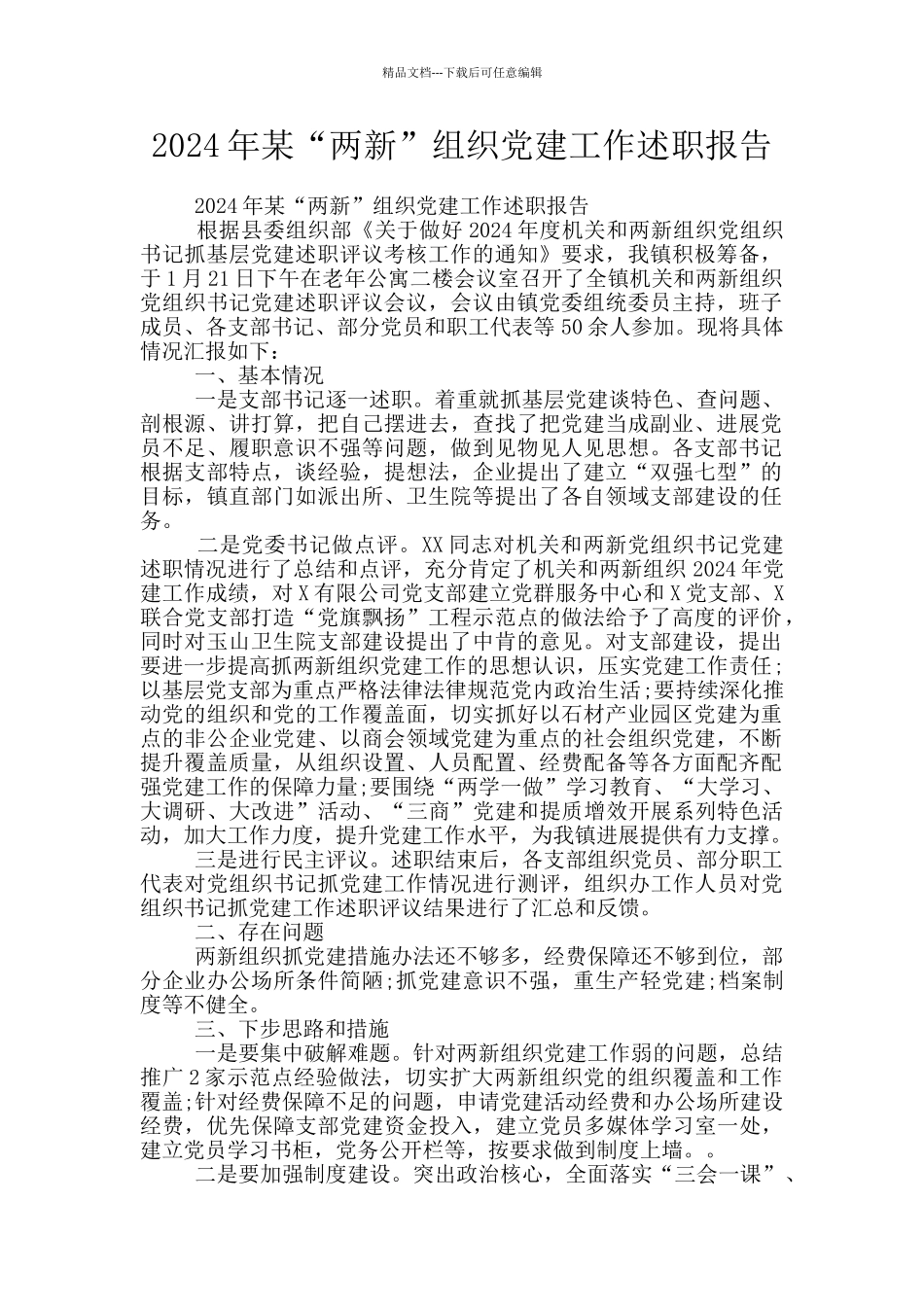 2024年某“两新”组织党建工作述职报告_第1页