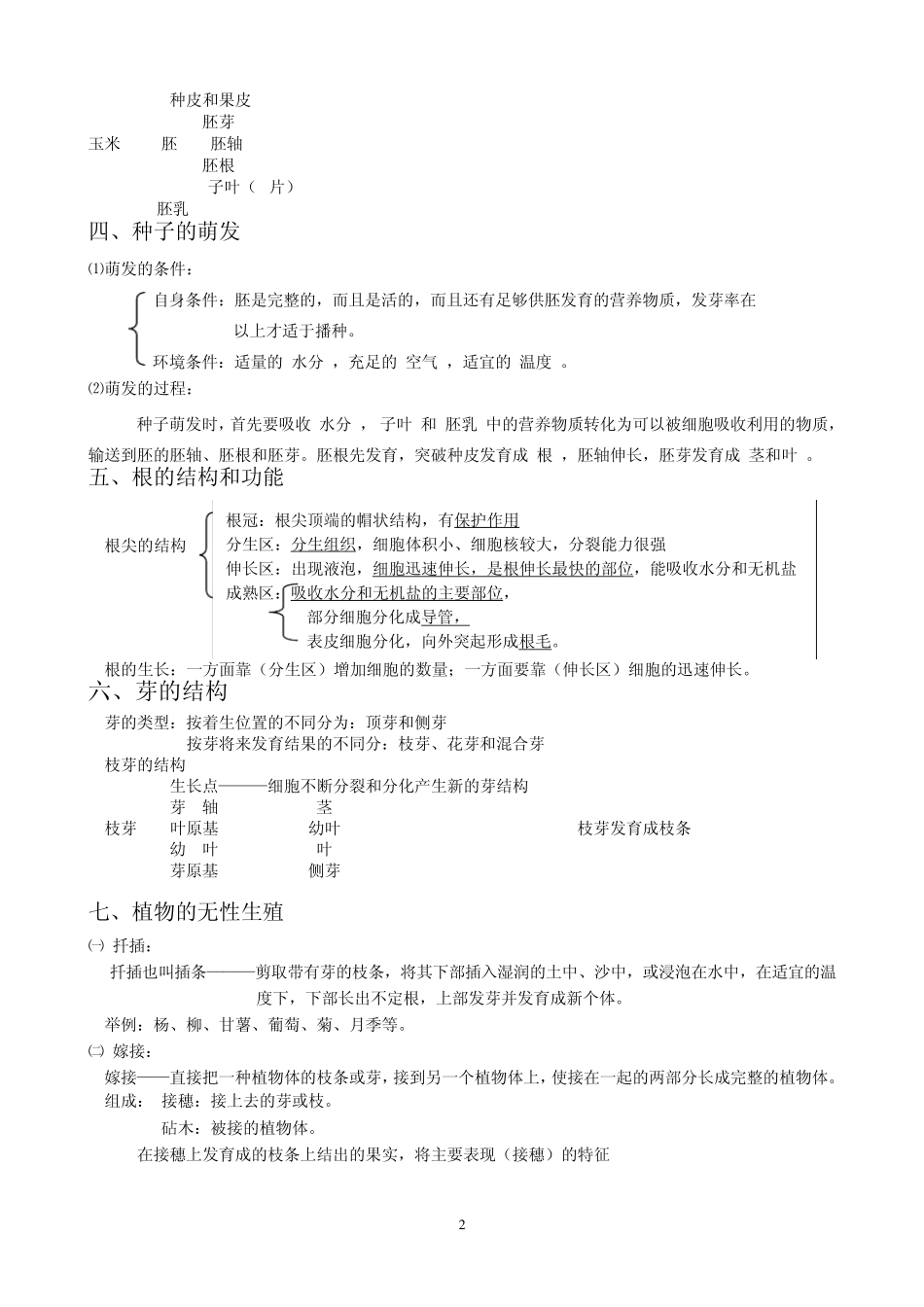 八上第一章绿色开花植物的一生(知识点、练习题)_第2页