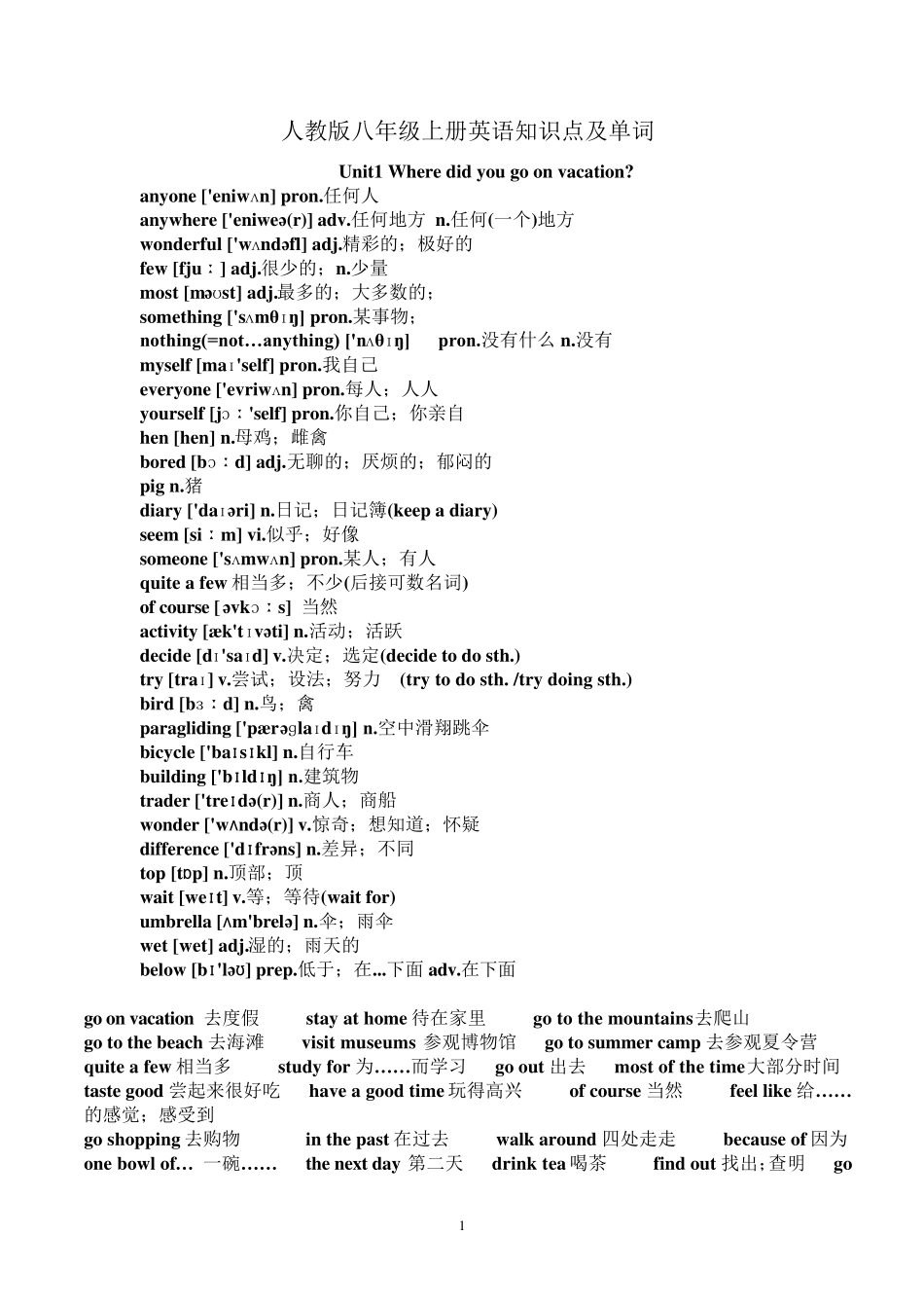 八上英语单词短语总结_第1页