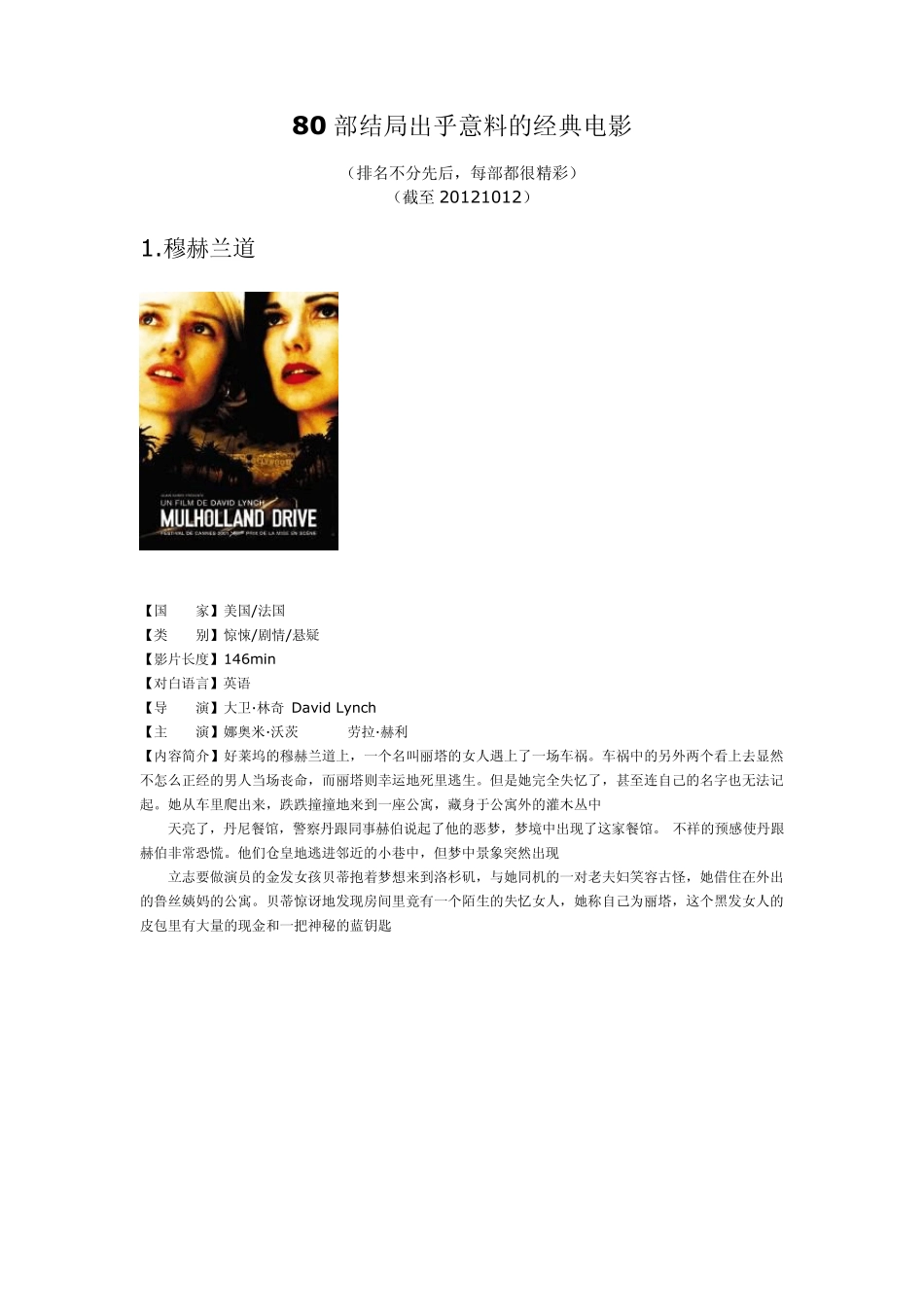 八十部结局出人意料的经典电影_第1页