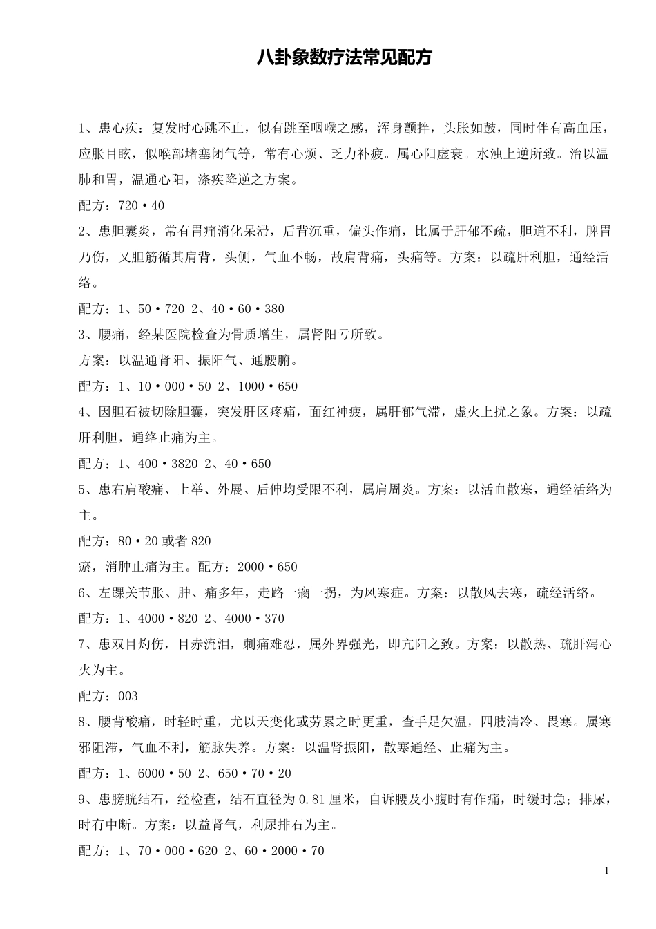 八卦象数疗法常见配方_第1页