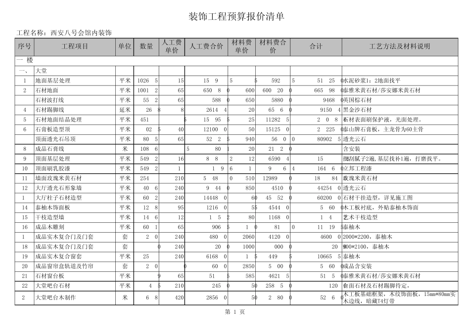 八号会馆装修报价单8.18_第1页