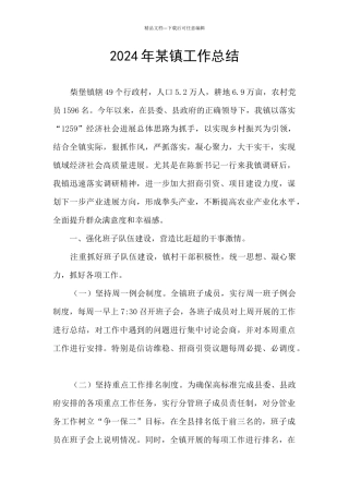 2024年某镇工作总结