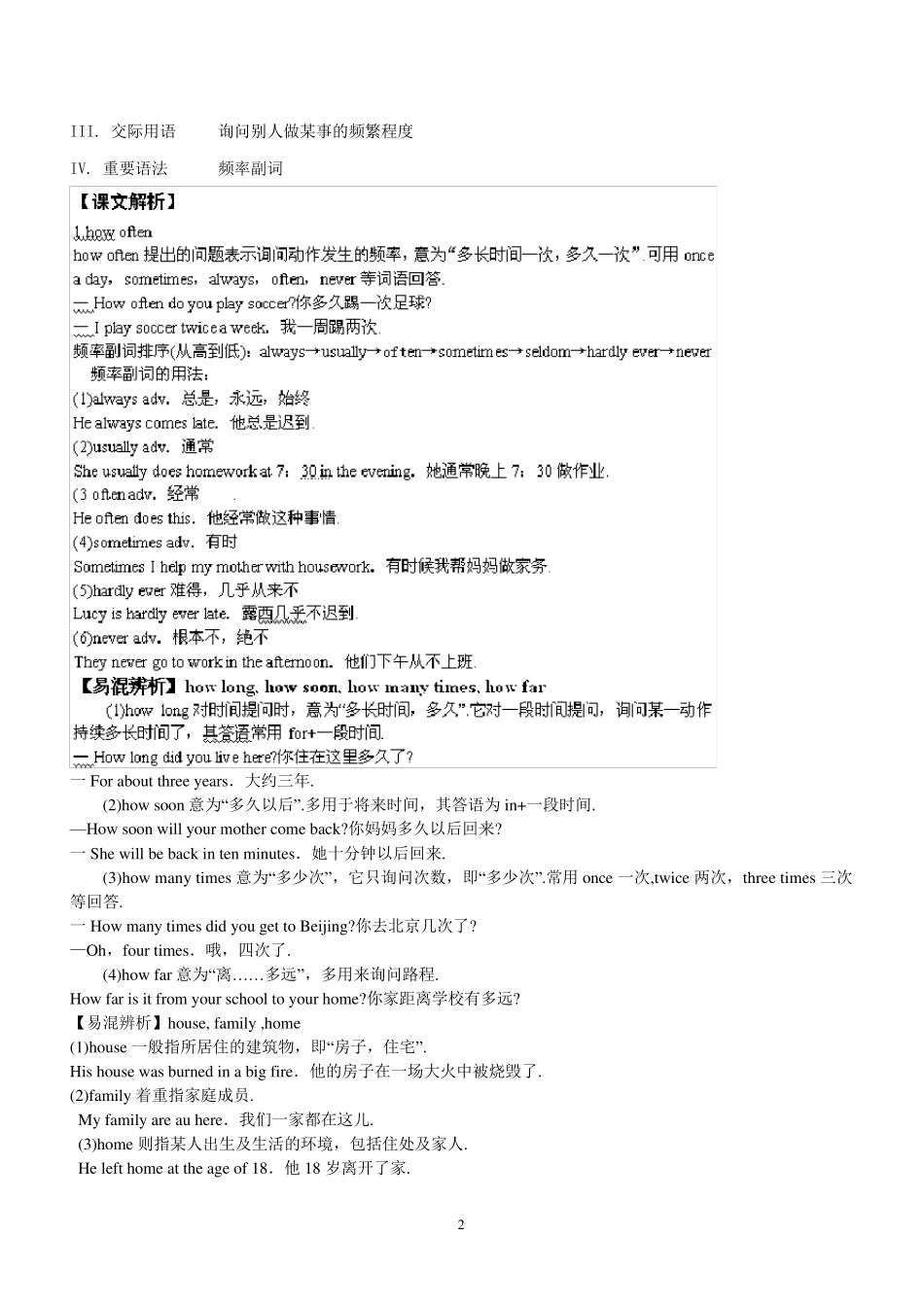 八年级上册英语Unit_2_How_often_do_you_exercise知识点总结_第2页