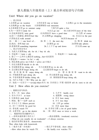 八年级上册英语短语搭配句子