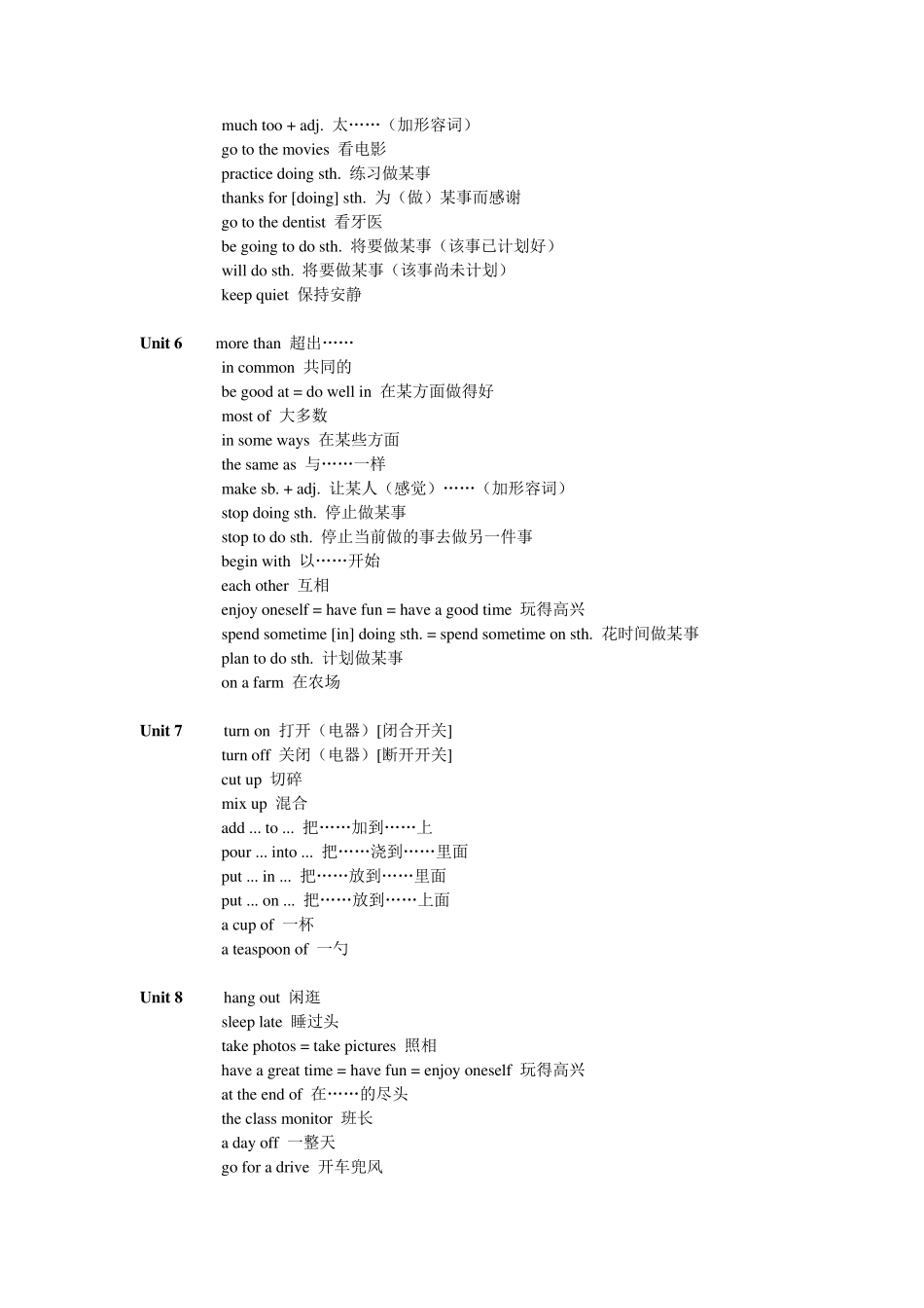 八年级上册英语重点短语及句型总结_第3页