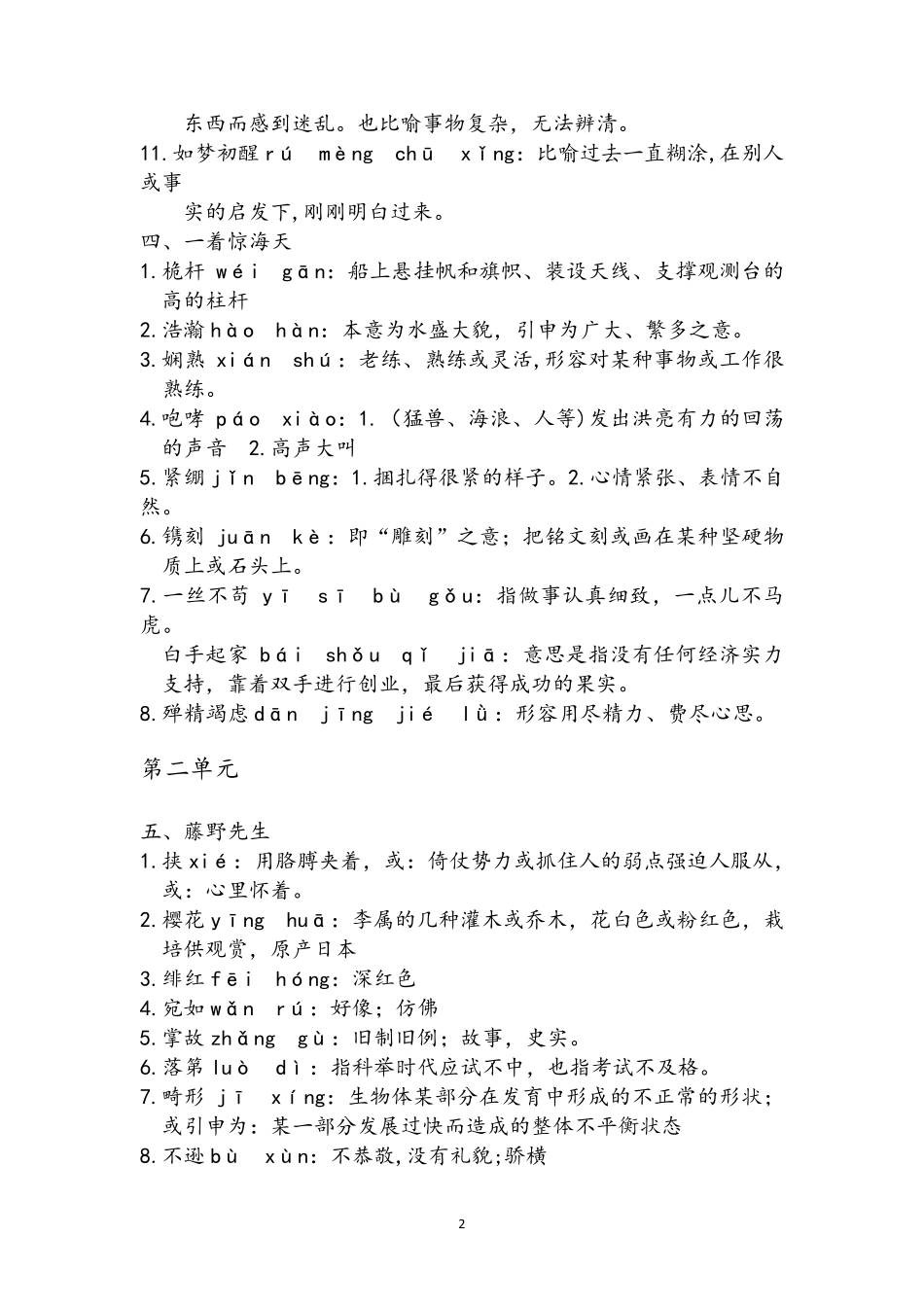 八年级上册语文拼音词语及解释_第2页