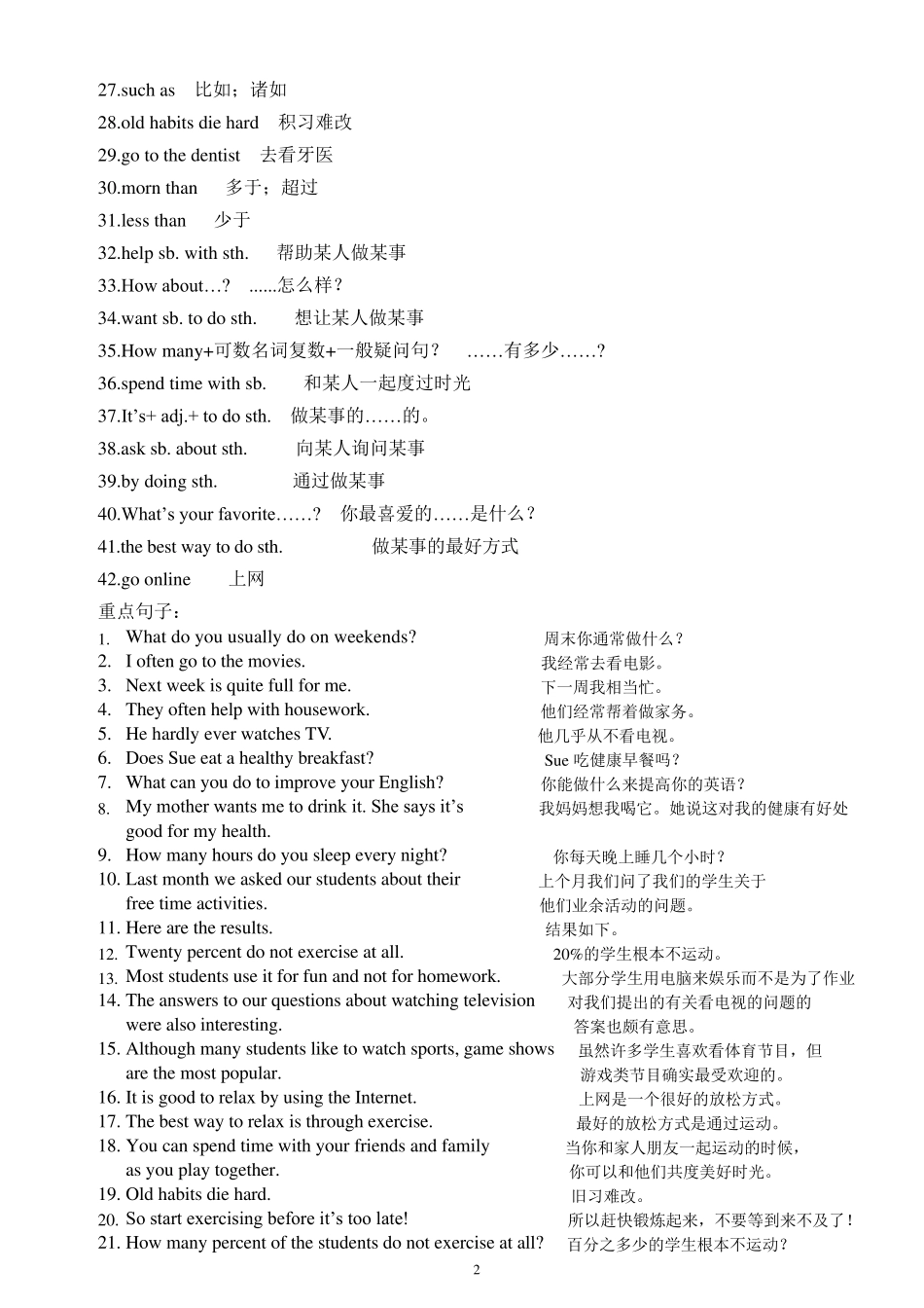 八年级上英语unit2Howoftendoyouexercise短语知识点详解_第2页