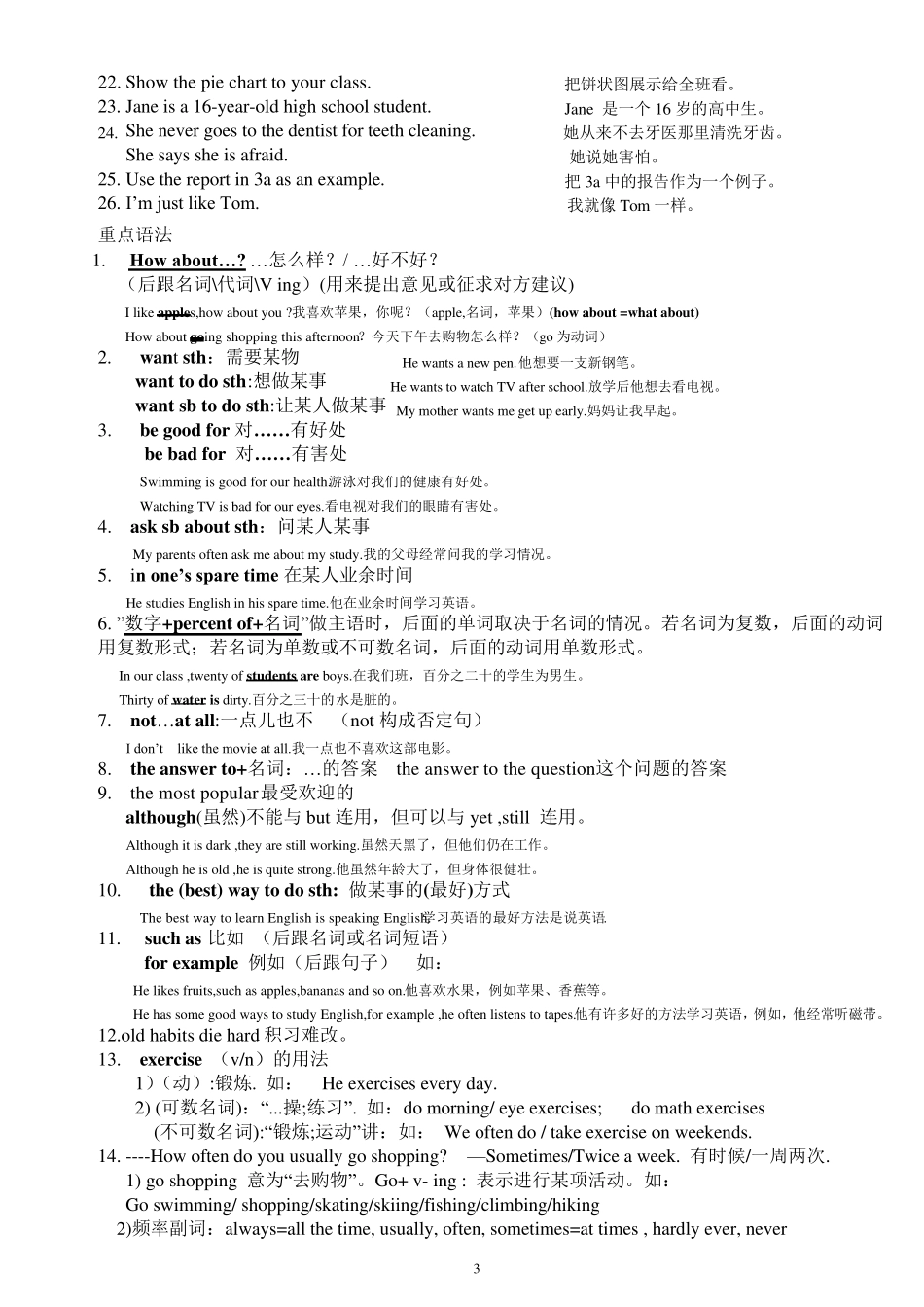 八年级上英语unit2Howoftendoyouexercise短语知识点详解_第3页