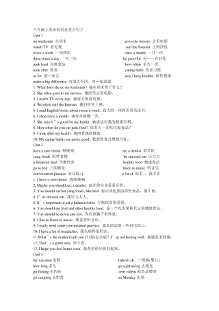 八年级上英语短语及重点句子