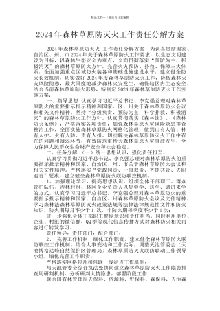 2024年森林草原防灭火工作责任分解方案
