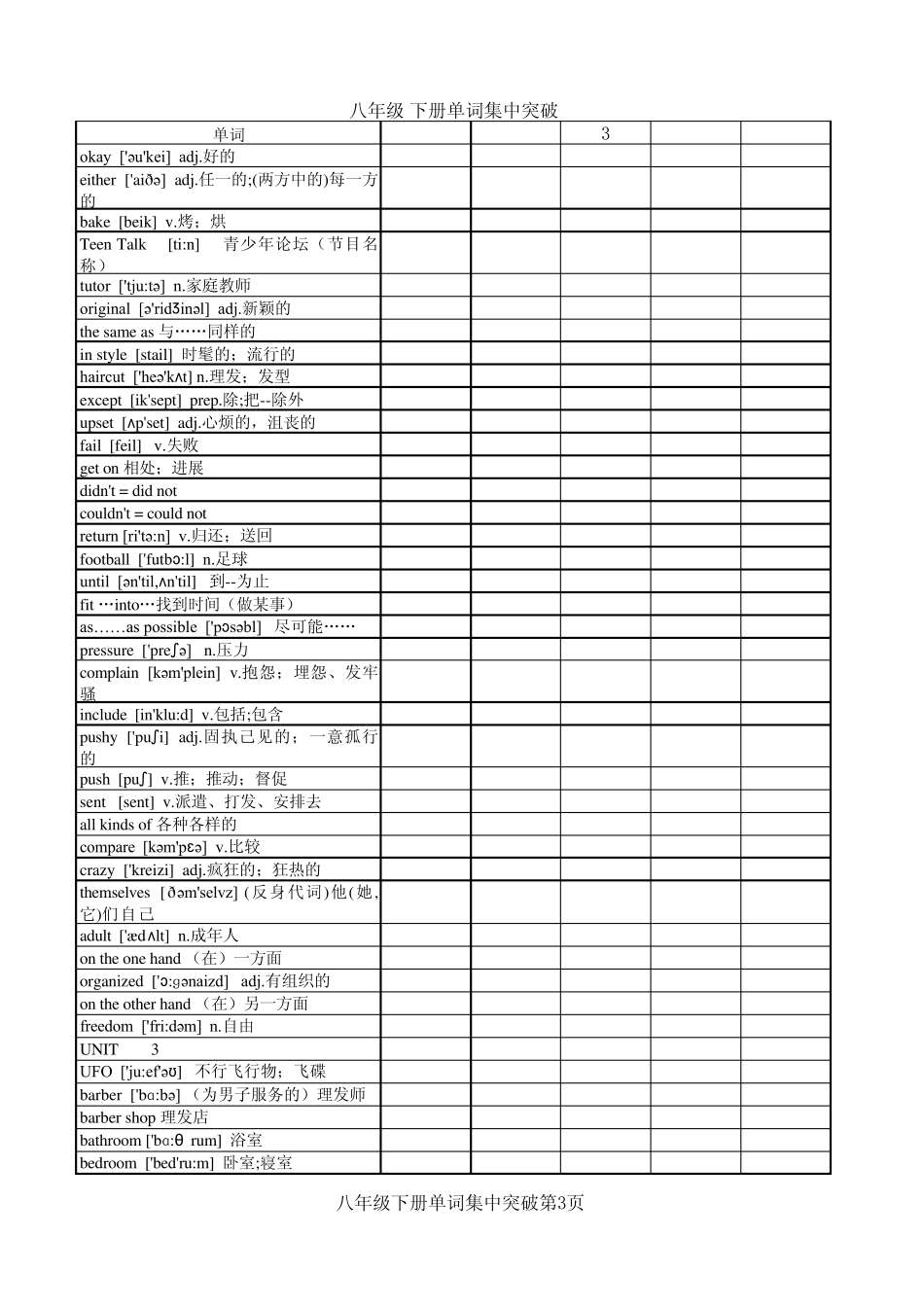 八年级下册单词集中突破_第3页