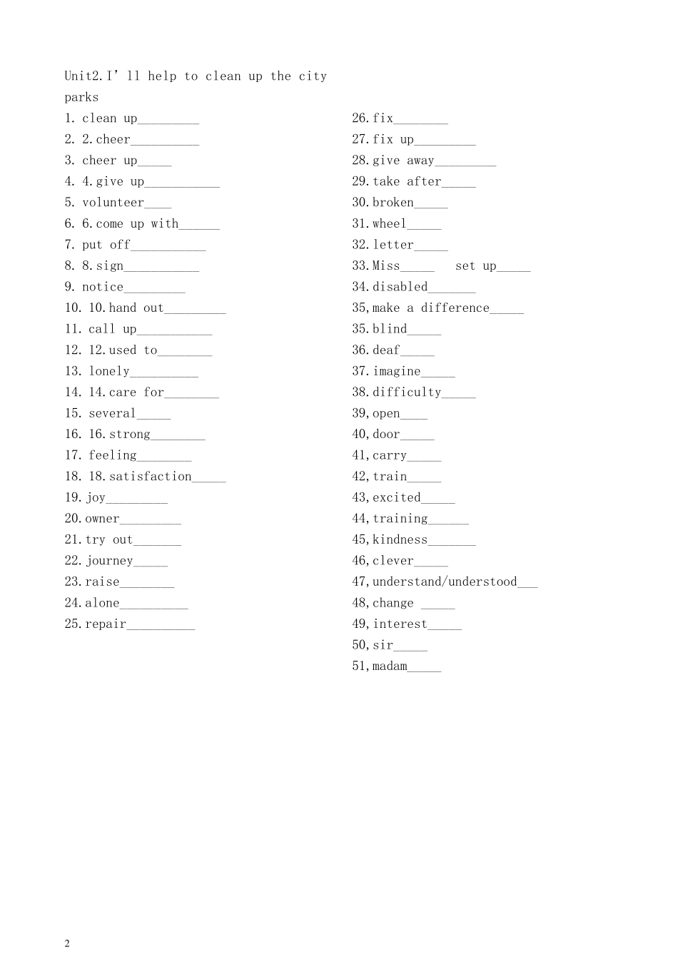 八年级下册英语单词(英译汉)_第2页
