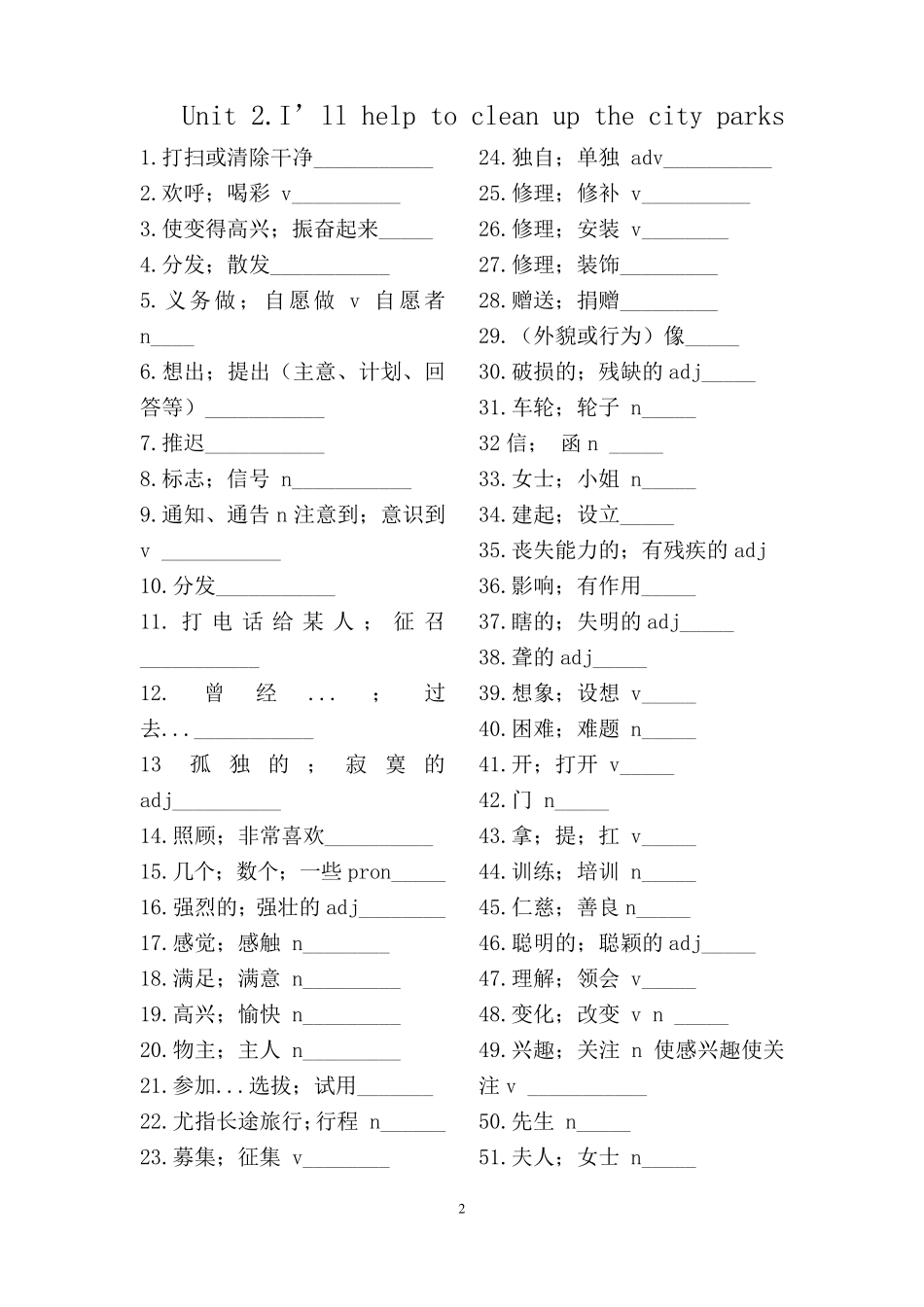 八年级下册英语单词默写表_第2页