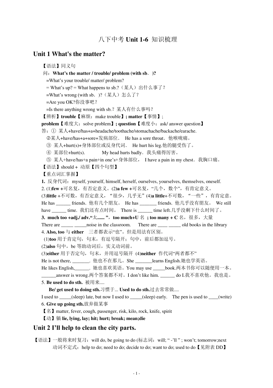 八年级下册英语期中考试复习知识点梳理_第1页