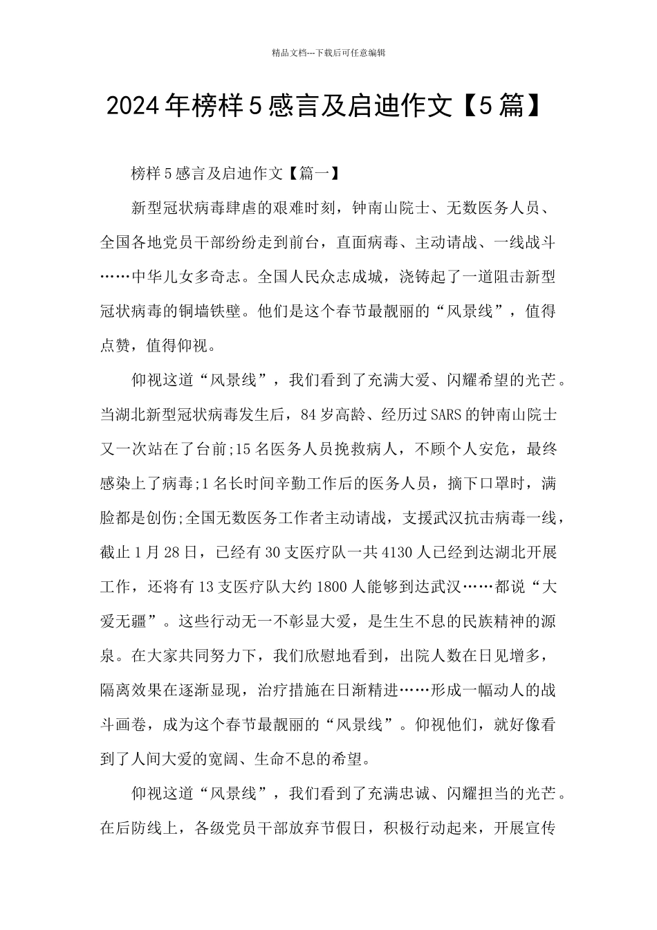 2024年榜样5感言及启迪作文_第1页