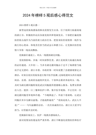 2024年榜样5观后感心得范文