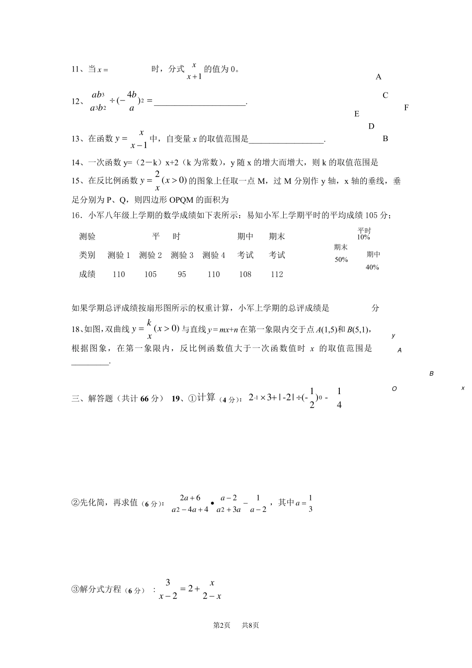 八年级下数学试题及答案_第2页