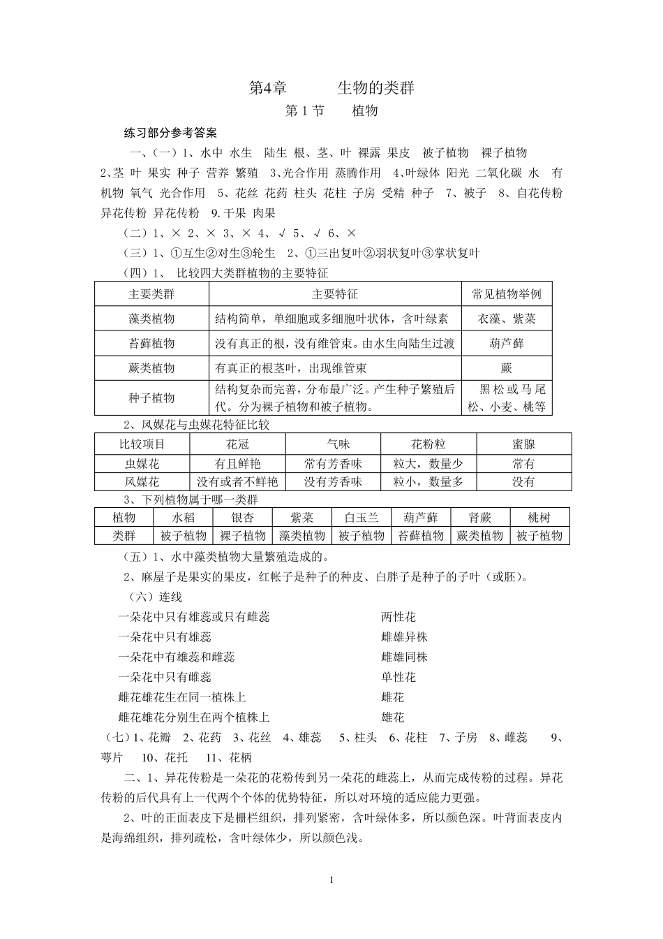 八年级下生命科学练习册答案_第1页
