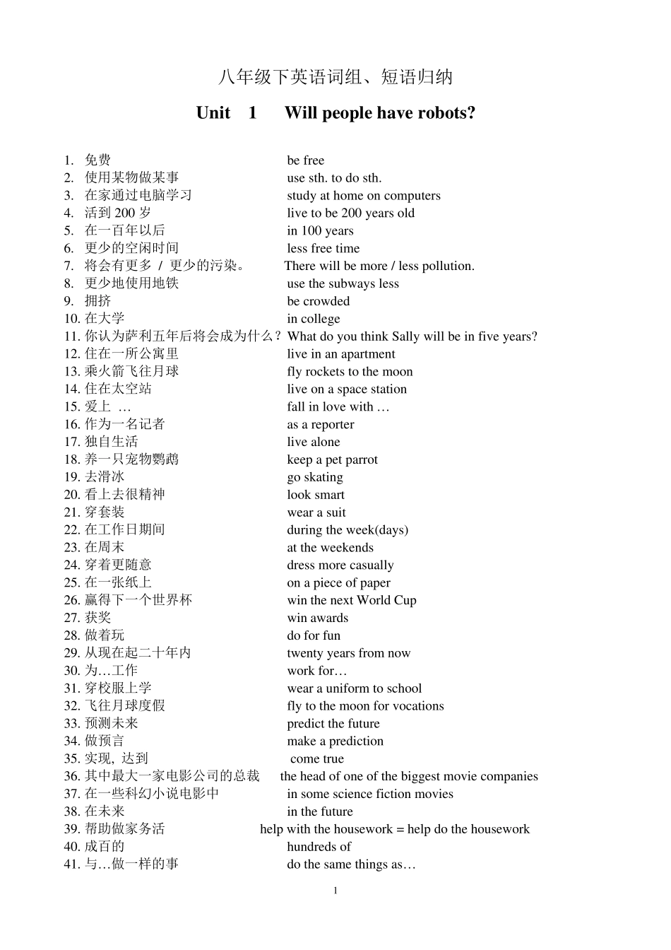 八年级下英语词组、短语归纳_第1页