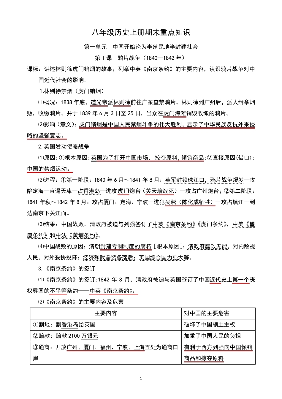 八年级历史上册期末重点知识_第1页