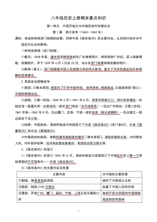 八年级历史上册期末重点知识