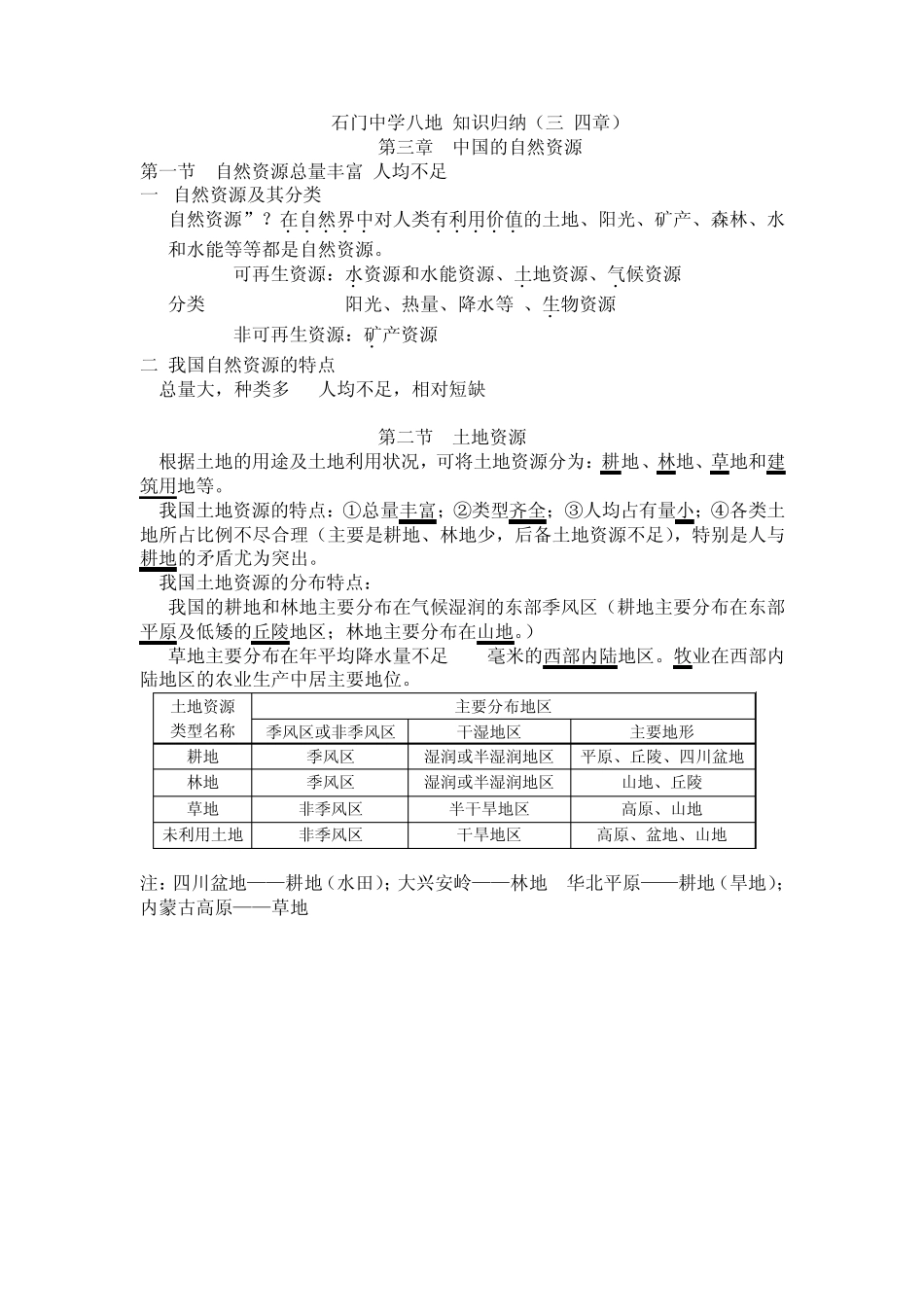 八年级地理上册三四章复习提纲_第1页