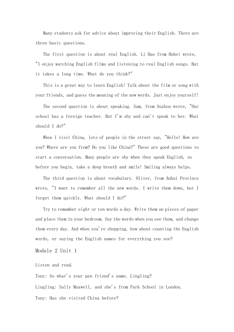八年级外研版英语上册课文原文_第2页