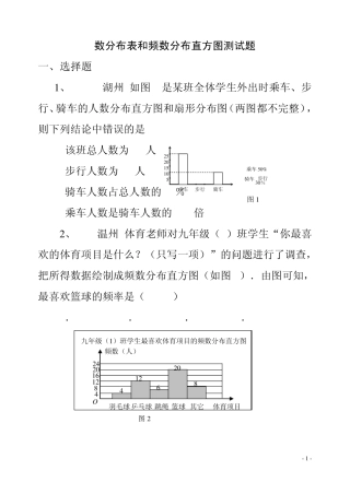 八年级数学频数分布表和频数分布直方图练习题
