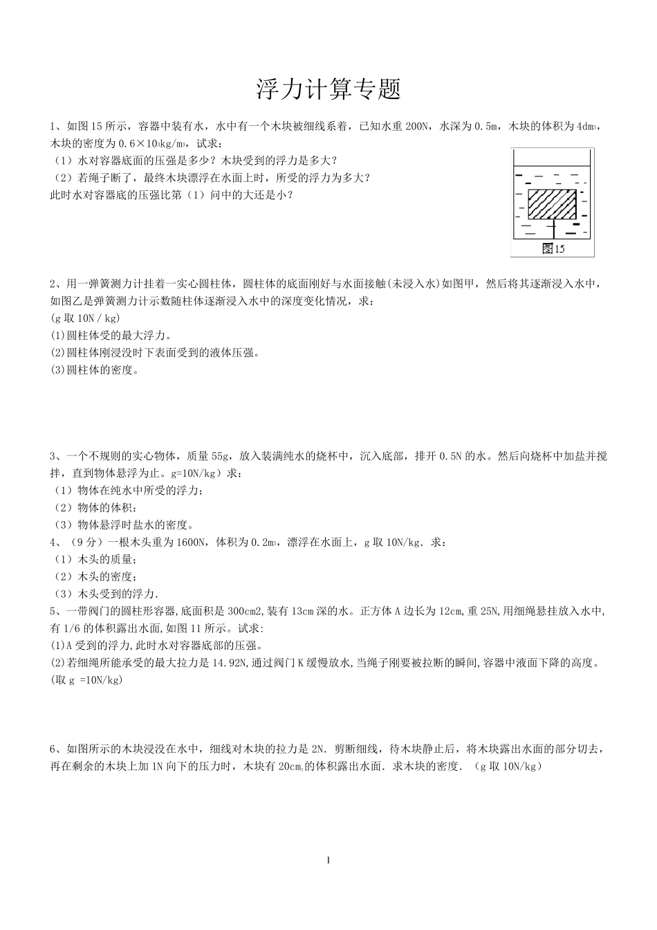 八年级物理浮力计算题_第1页