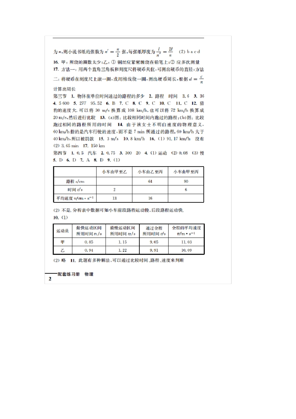 八年级物理配套练习册全一册答案(沪科版)_第2页