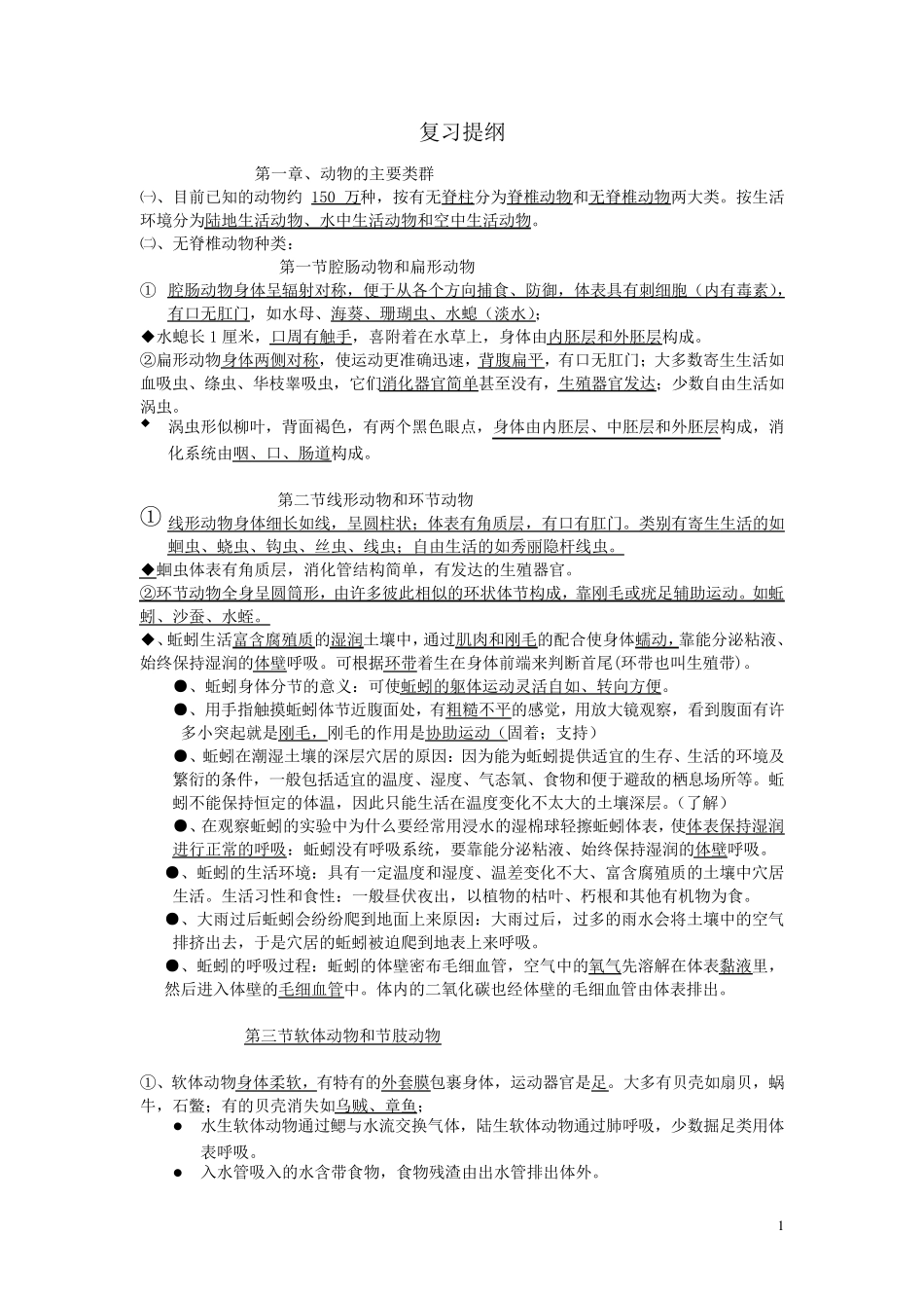 八年级生物上册_复习提纲_新人教版_第1页