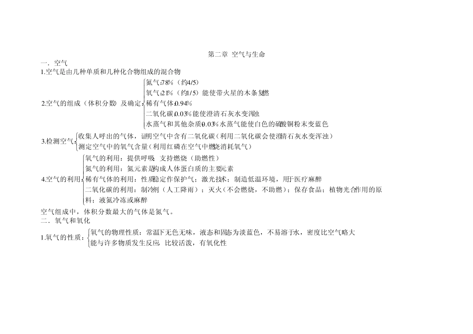 八年级科学下第二章空气与生命复习提纲_第1页