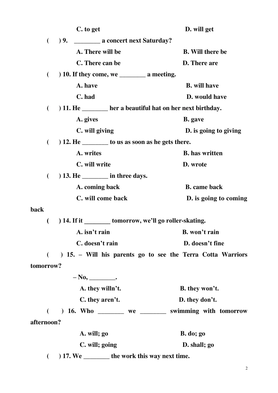 八年级英语一般将来时专项练习题_第2页