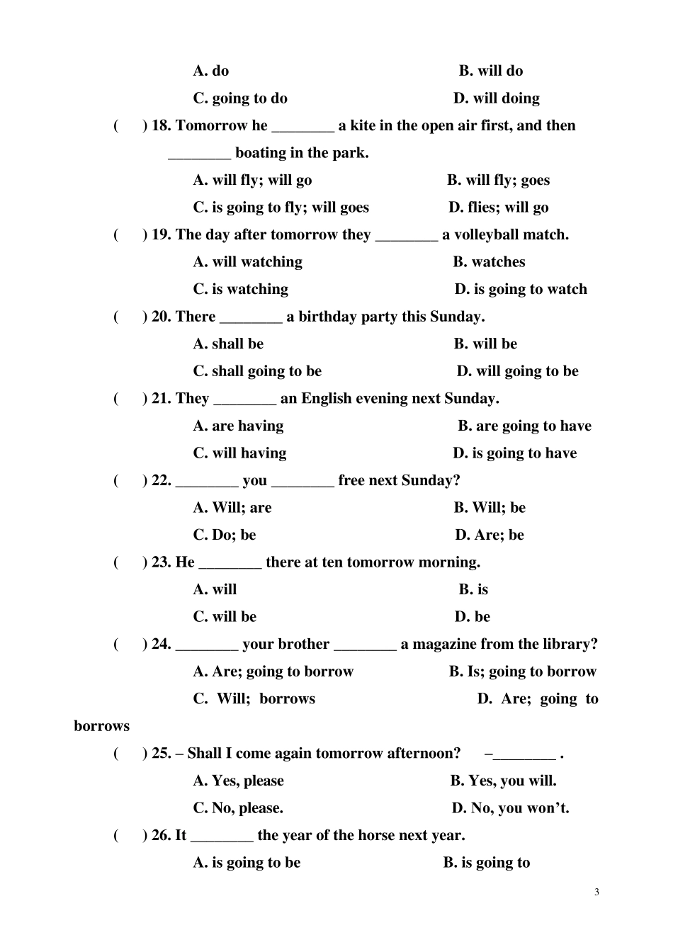 八年级英语一般将来时专项练习题_第3页