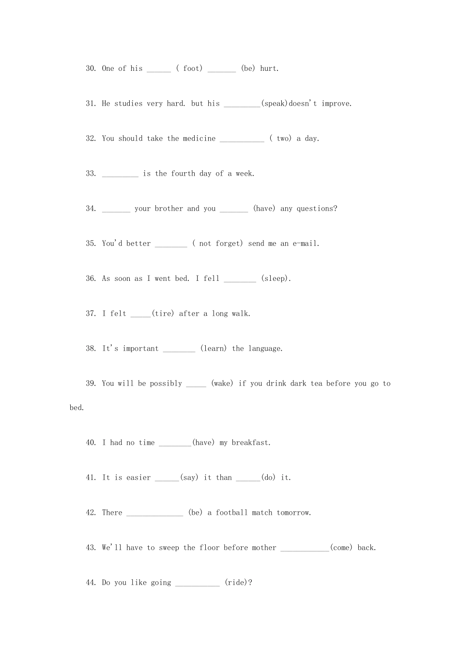 八年级英语用词适当形式填空_第3页