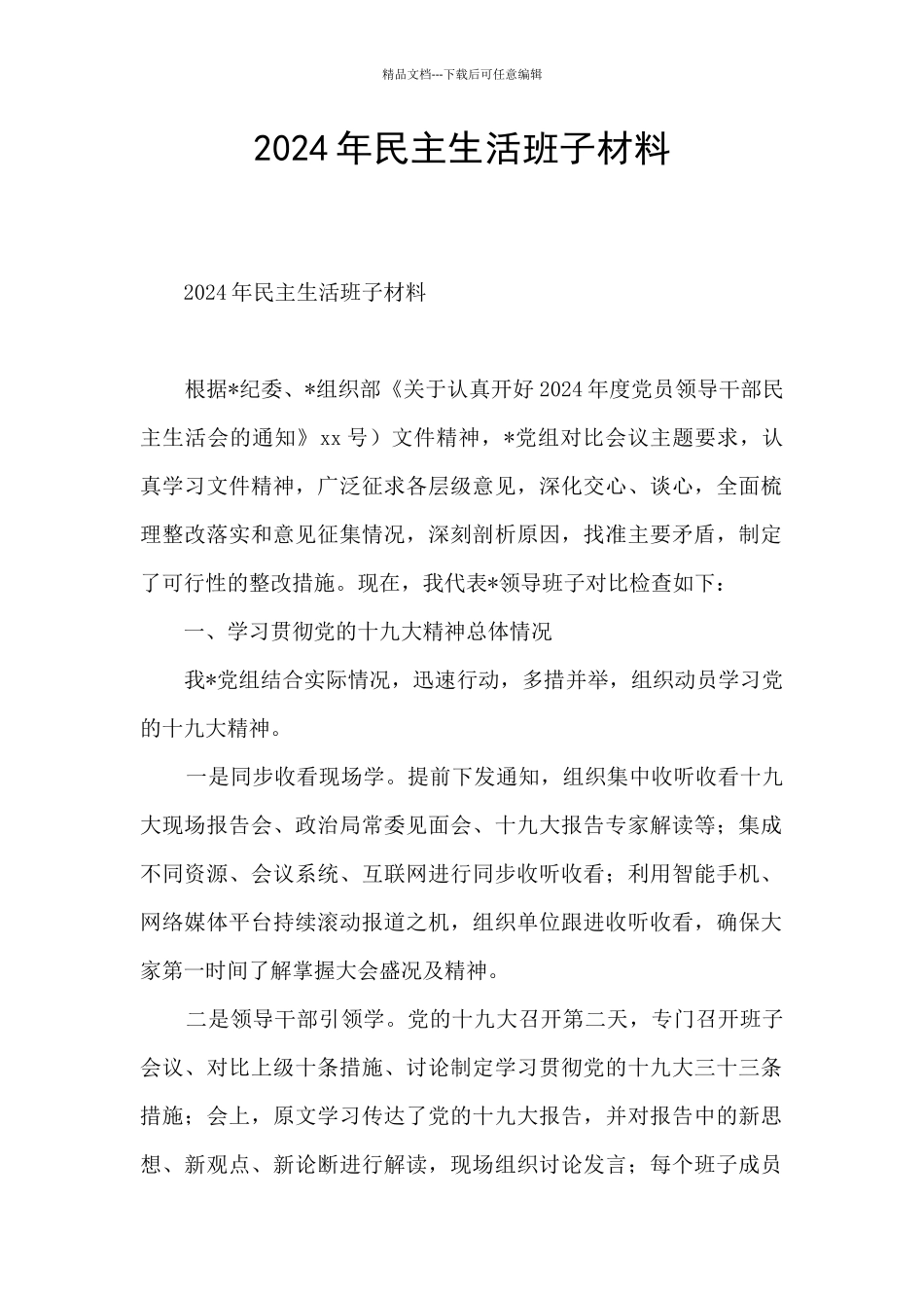 2024年民主生活班子材料_第1页