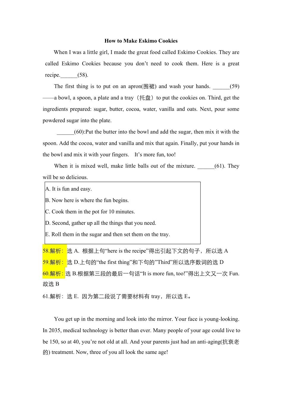 八年级阅读还原句子和回答问题训练_第3页