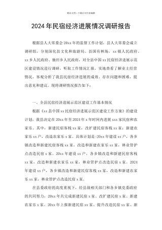 2024年民宿经济发展情况调研报告
