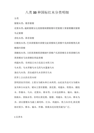 八类33种国标红木分类明细