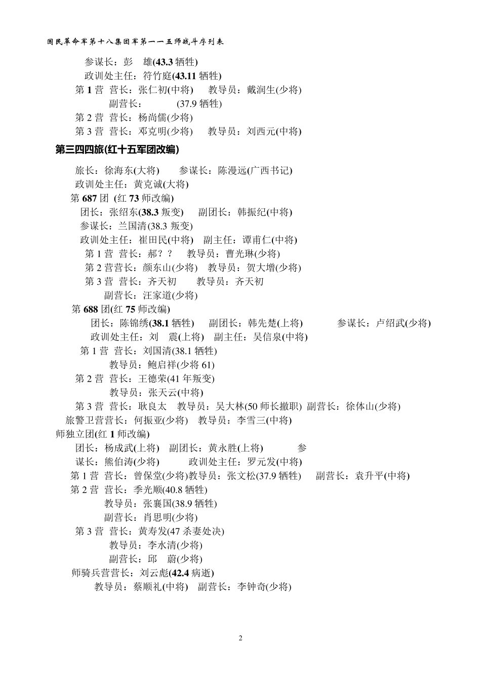 八路军第115师各时期战斗序列及主要干部授衔情况_第2页