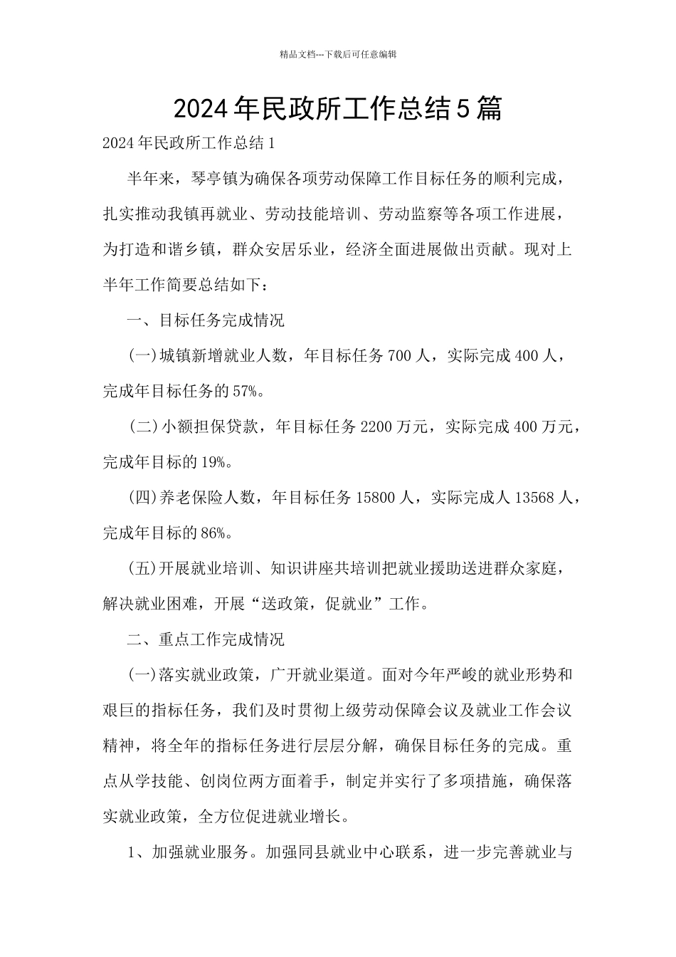 2024年民政所工作总结5篇_第1页