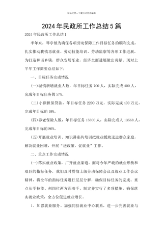 2024年民政所工作总结5篇