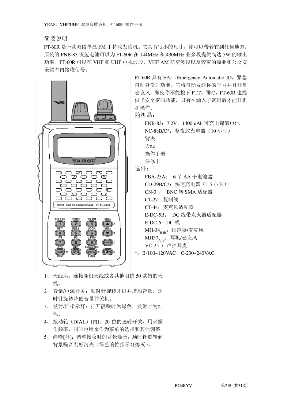 八重洲手台FT60R中文手册_第2页