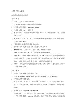 公元2000年～公元2008年生命科学发展大事记