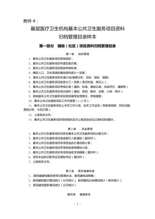 公共卫生项目归档管理目录样本