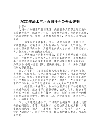 20XX年渝水三小面向社会公开承诺书