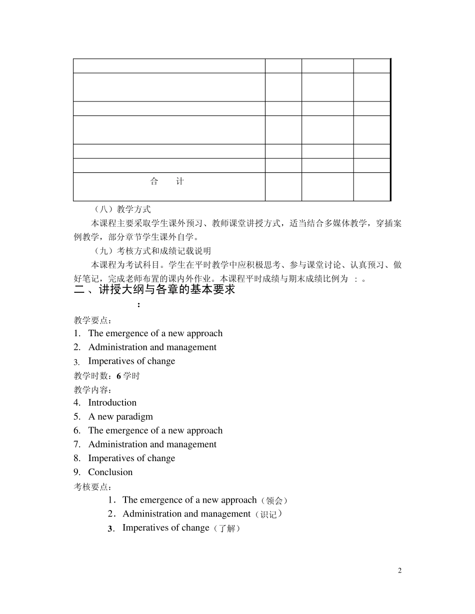 公共管理专业英语课程教学大纲_第2页